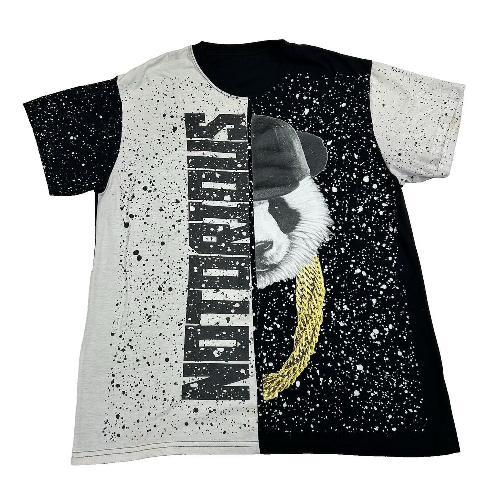 Mens Short Sleeve T-Shirt XL? Graphic Notorious Panda Paint Splatter Gold Chain